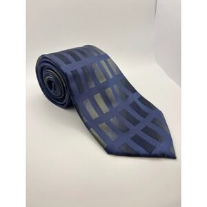 Kenneth Cole New York Tall Mens Blue Grey Geometric Block Silk Necktie XL Tie
